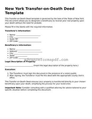 Valid Transfer-on-Death Deed Form for the State of New York