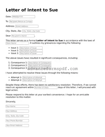 Free Letter of Intent to Sue Document