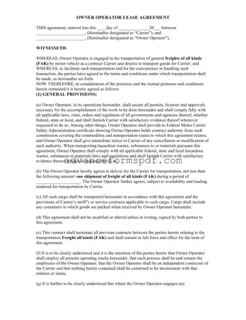 Download Owner Operator Lease Agreement Form in PDF