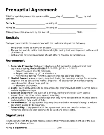 Free Prenuptial Agreement Document