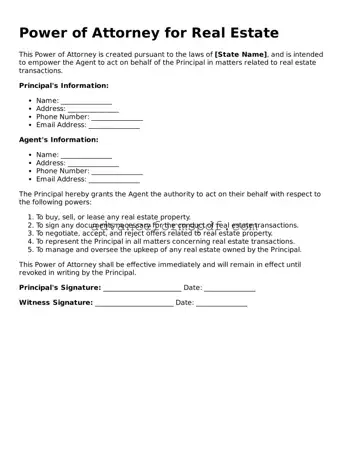 Free Real Estate Power of Attorney Document
