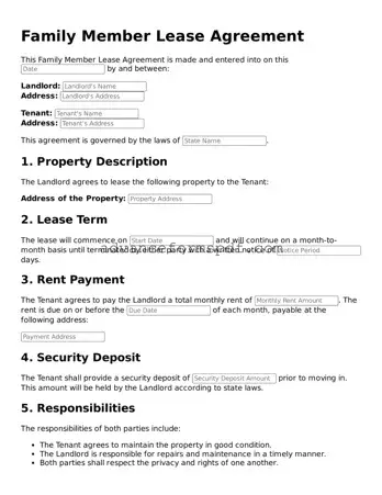 Free Family Member Lease Agreement Document