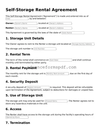 Free Self-Storage Rental Agreement Document