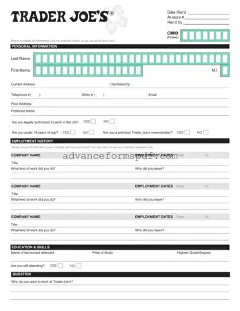 Download Trader Joe's application Form in PDF