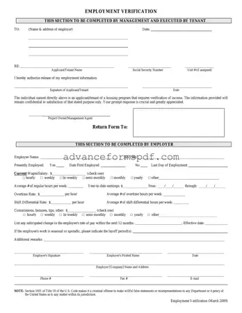Download Employment verification form Form in PDF