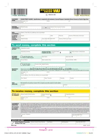 Download Western Union Form in PDF