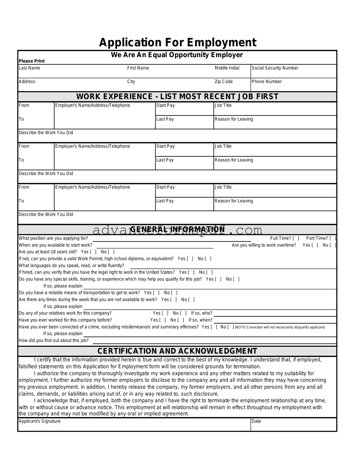 Download Spanish Application Employment Form in PDF