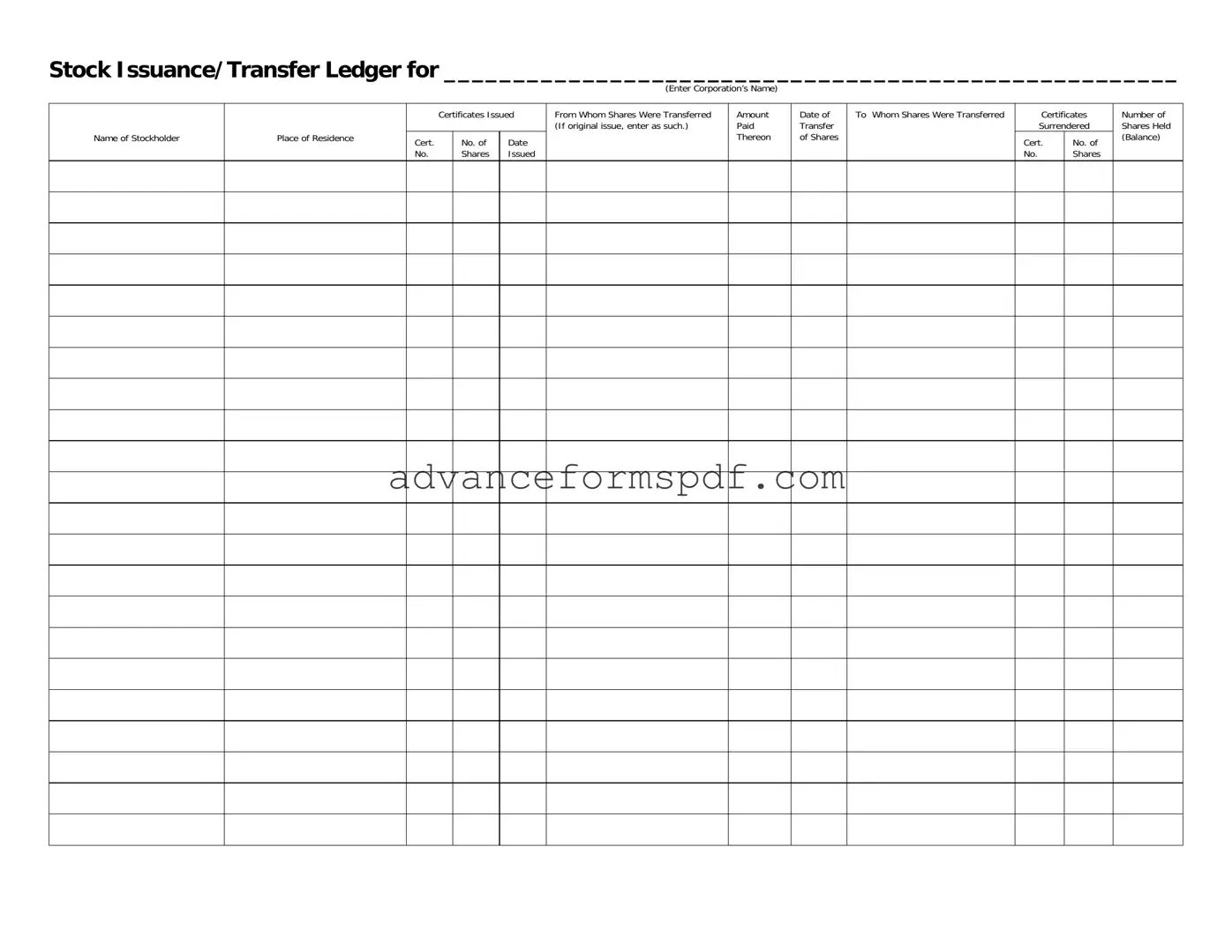 Download Stock Transfer Ledger Form in PDF