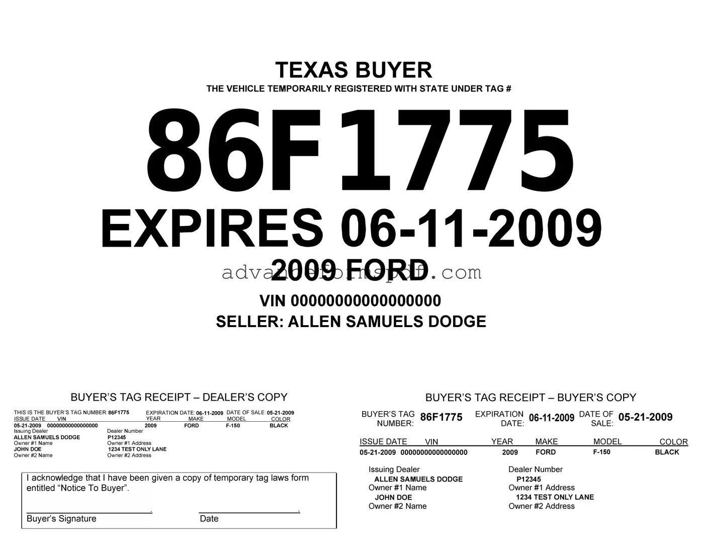Download Texas Temporary Tag Form in PDF