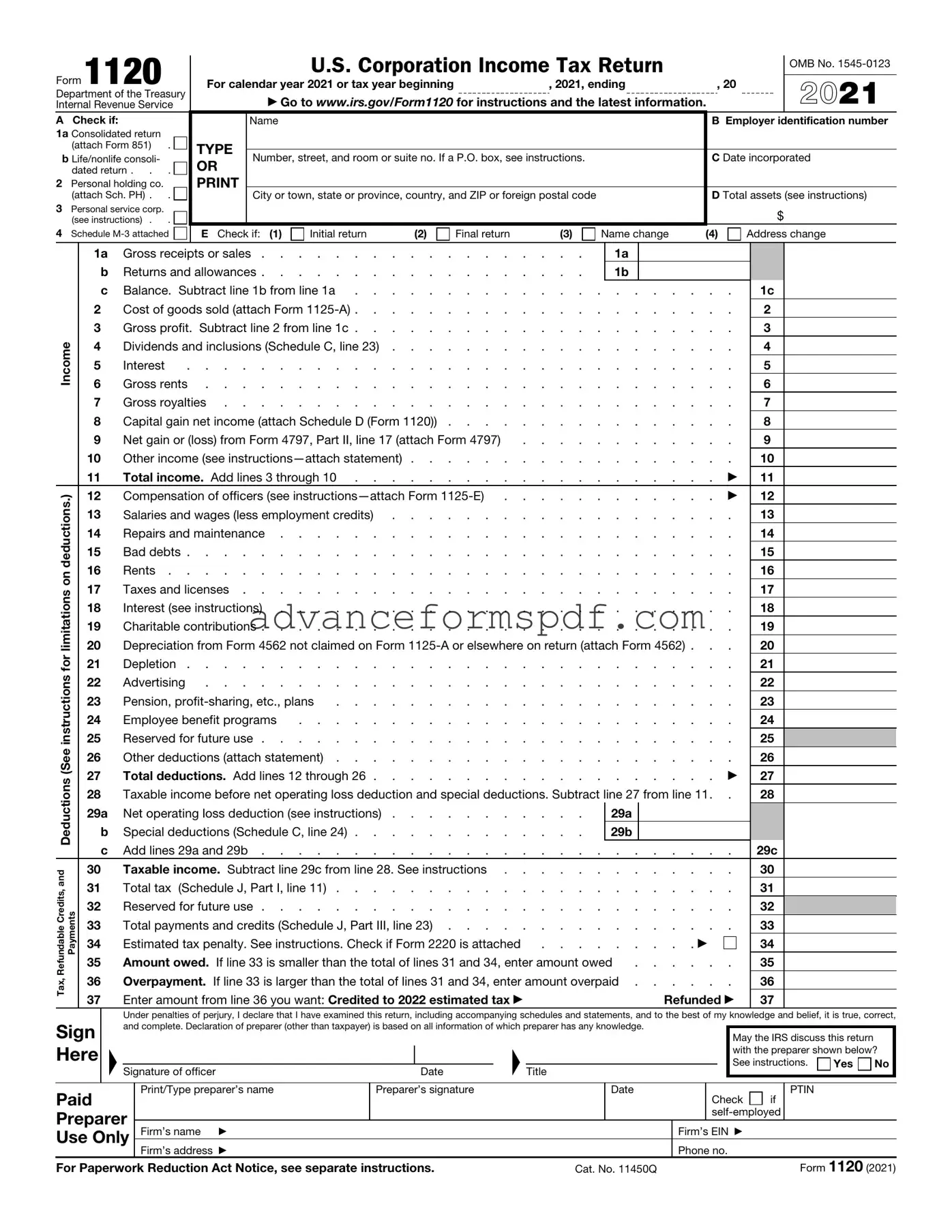 Download IRS 1120 Form in PDF