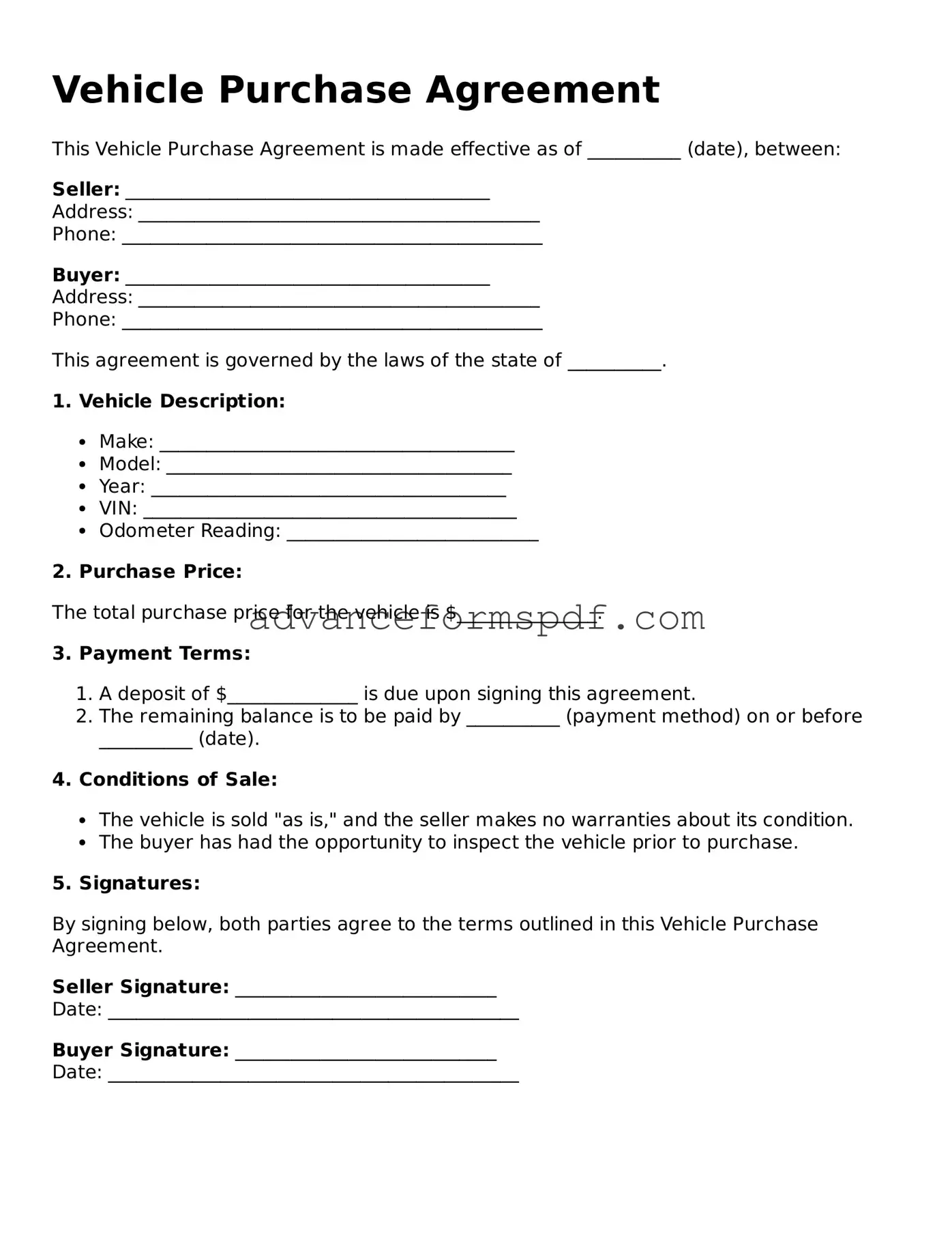 Free Vehicle Purchase Agreement Document