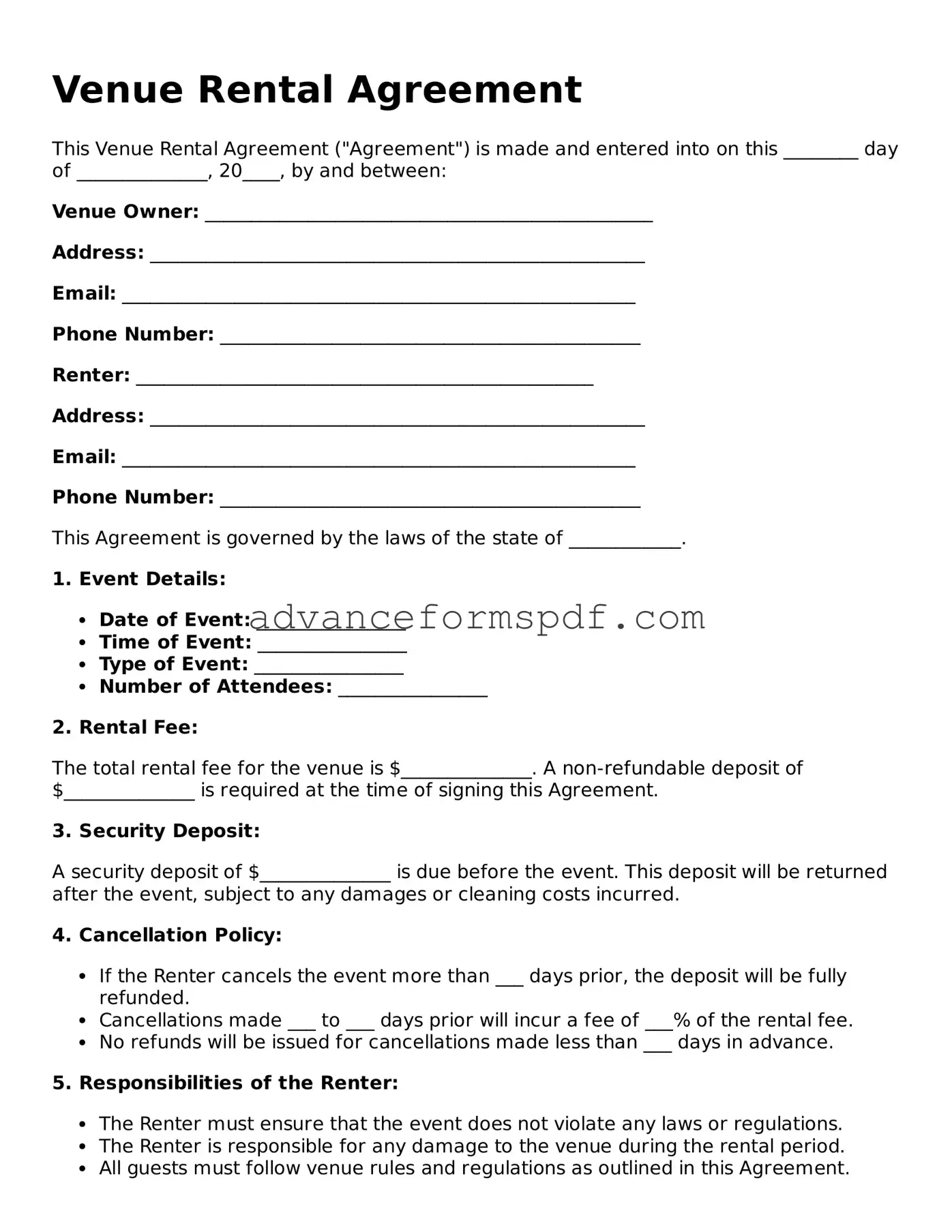 Free Venue Rental Agreement Document