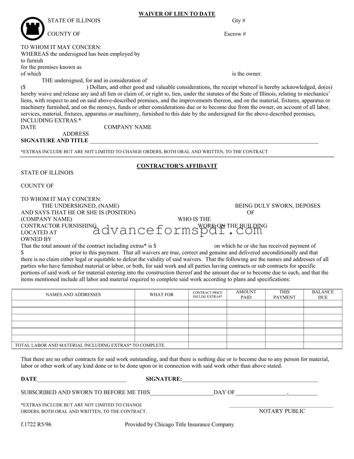Download Chicago Title Waiver Format Form in PDF