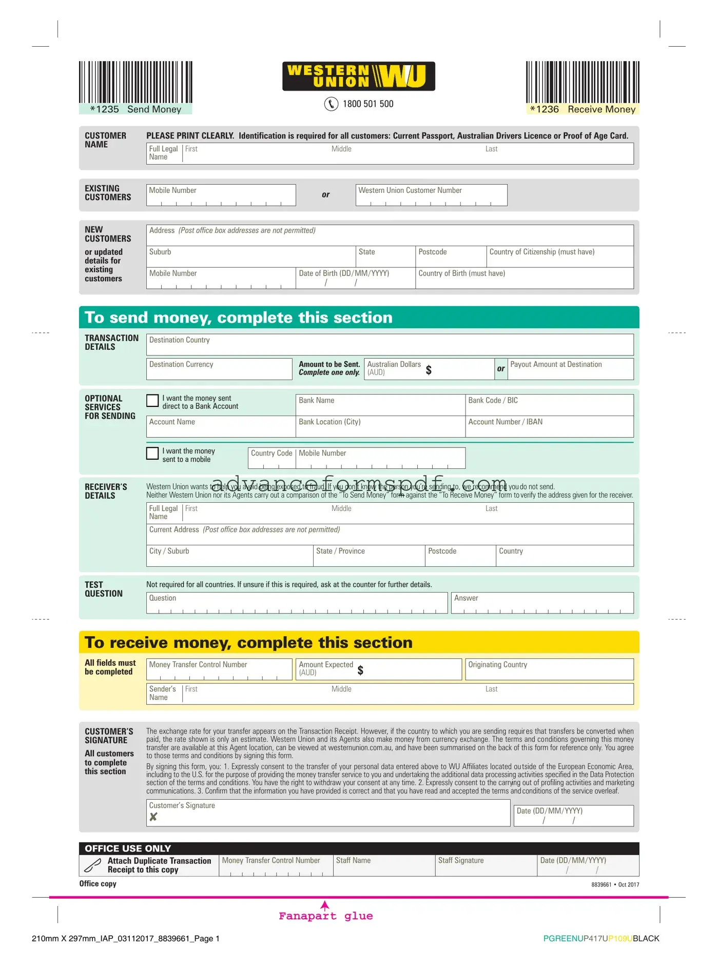 Download Western Union Form in PDF