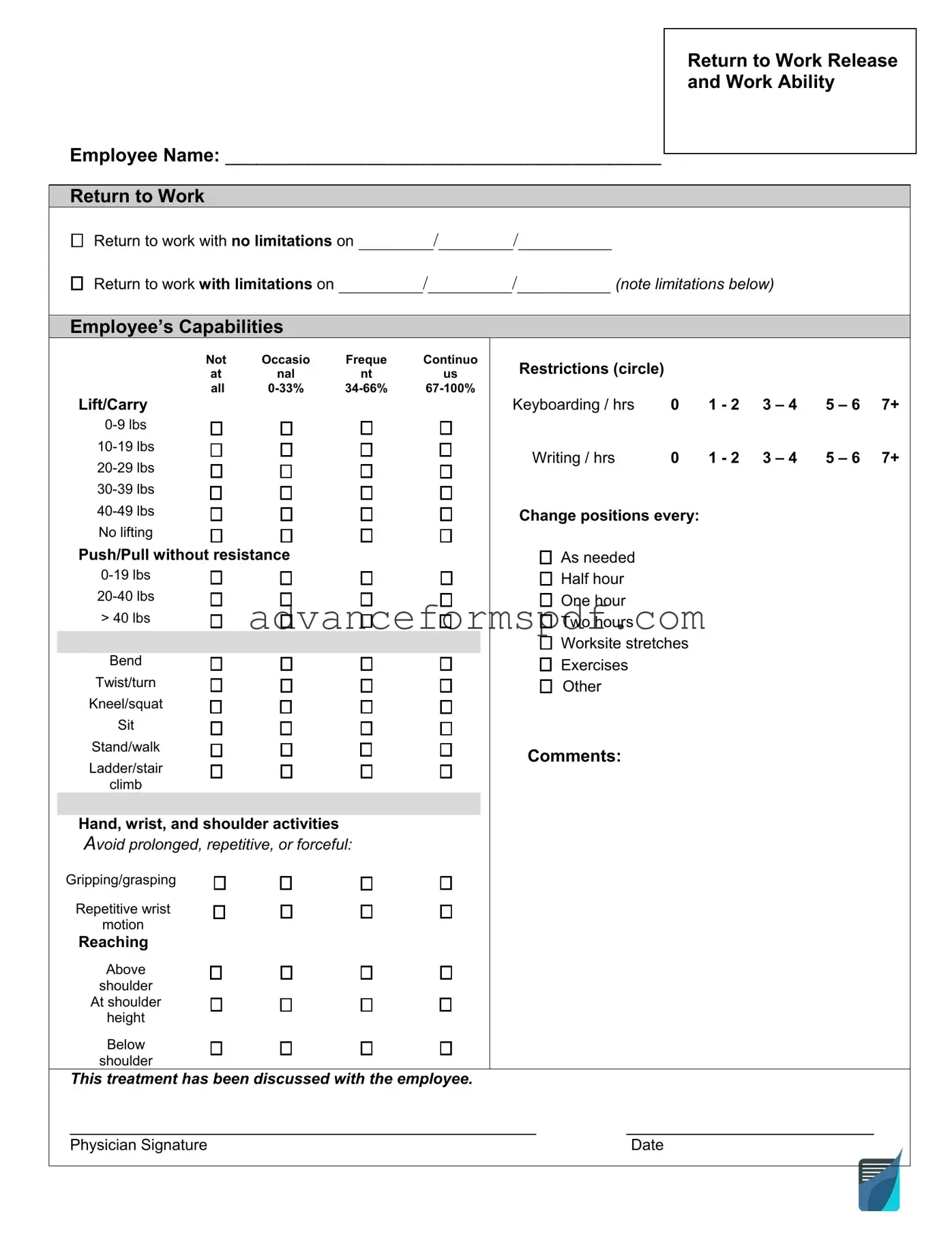 Download Work Release Form in PDF