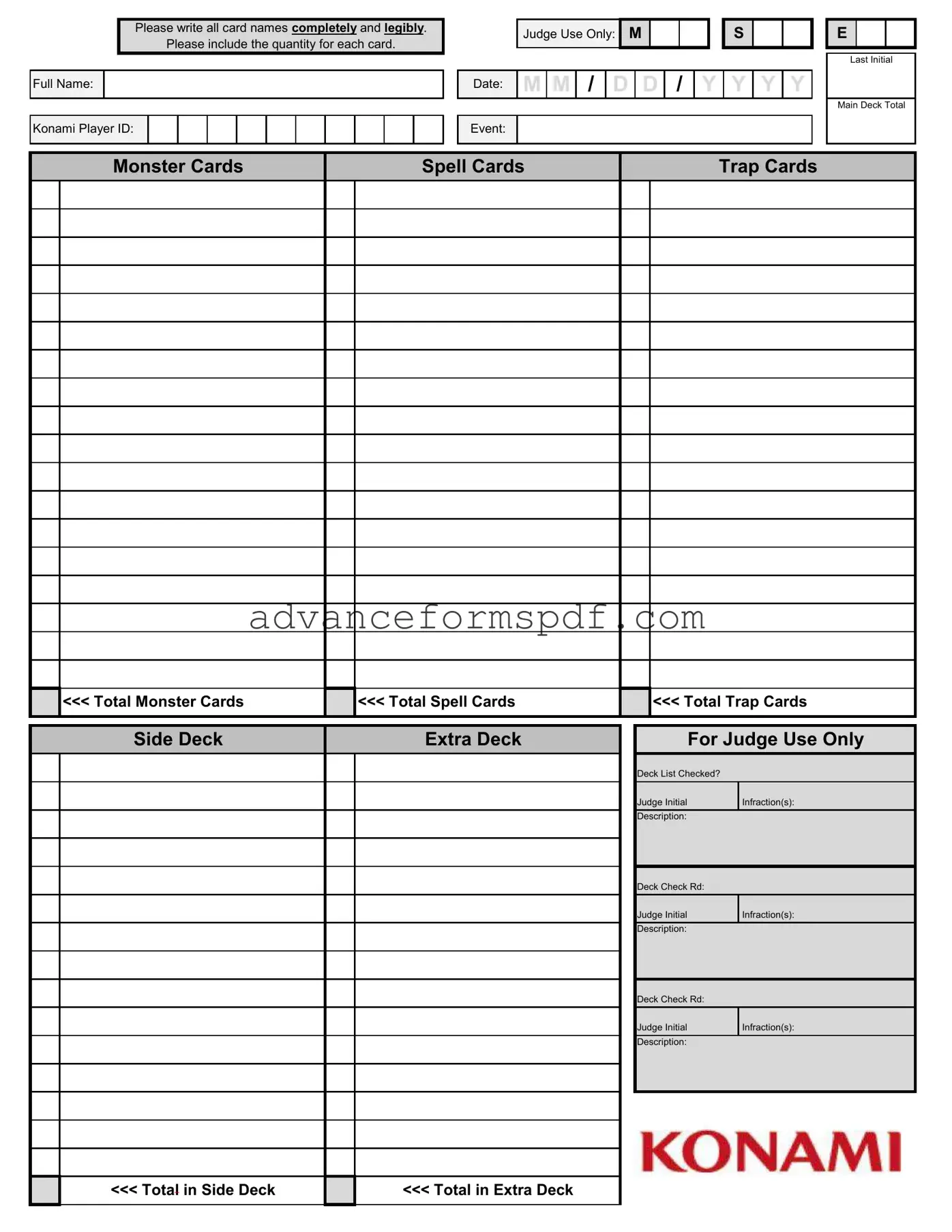 Download Konami Decklist Form in PDF